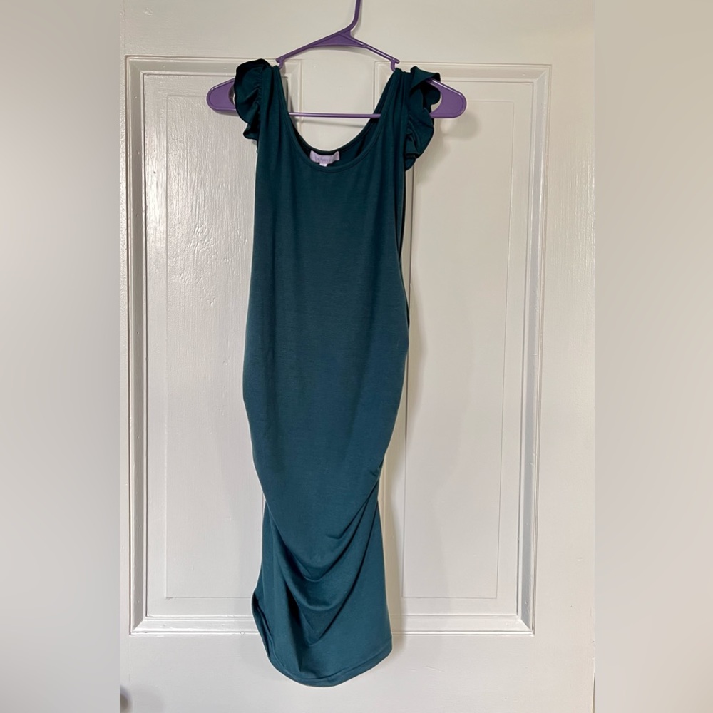 Bhome Maternity Bodycon Dress Ruffle Sleeve Dress Size Medium in the Dark Green.